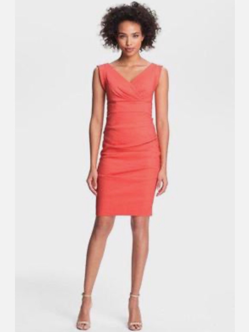 Nicole Miller Coral Cap-Sleeve V-Neck Sheath Dress